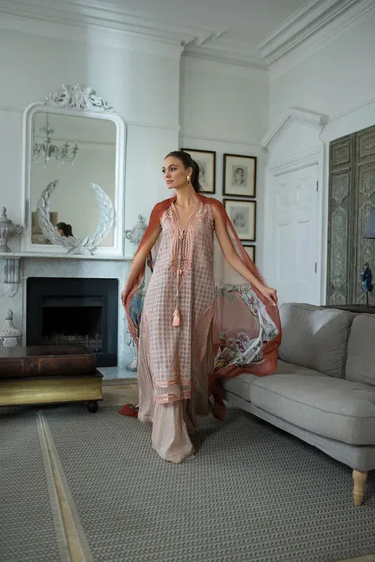 Sobia Nazir Luxury Lawn 24 Peach Organza – view 1 – Poshaq