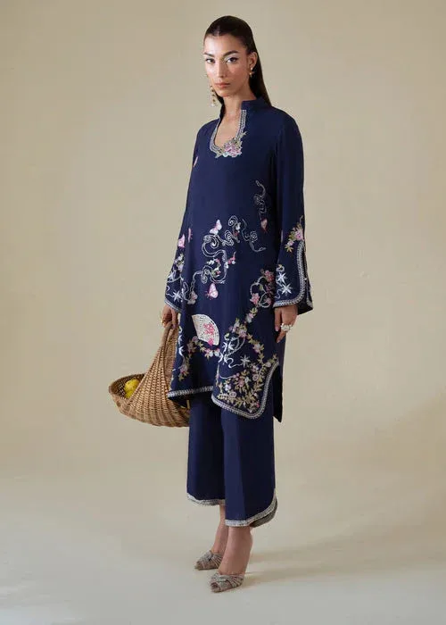 Saira Shakira Basic Pret 25 Navy Blue Karandi – view 1 – Poshaq