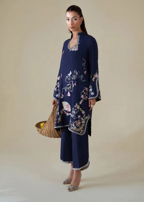 Saira Shakira Basic Pret 25 Navy Blue Karandi – view 1 – Poshaq