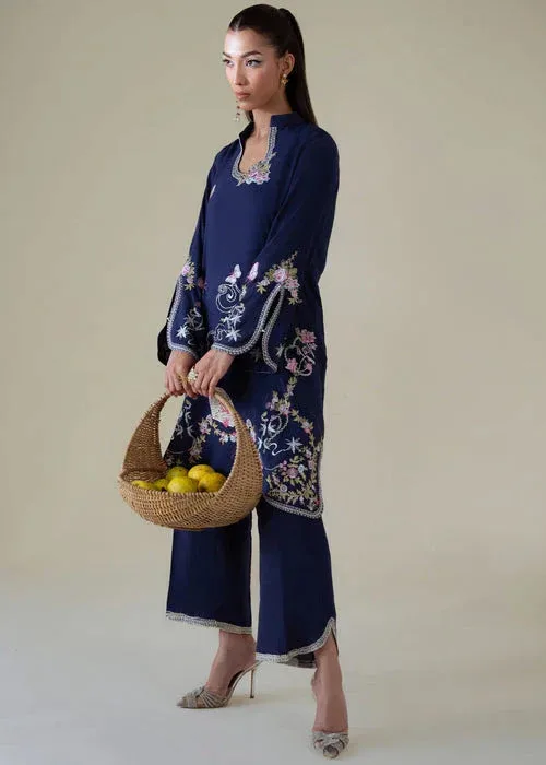 Saira Shakira Basic Pret 25 Navy Blue Karandi – view 2 – Poshaq
