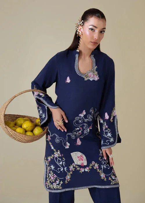 Saira Shakira Basic Pret 25 Navy Blue Karandi – view 3 – Poshaq