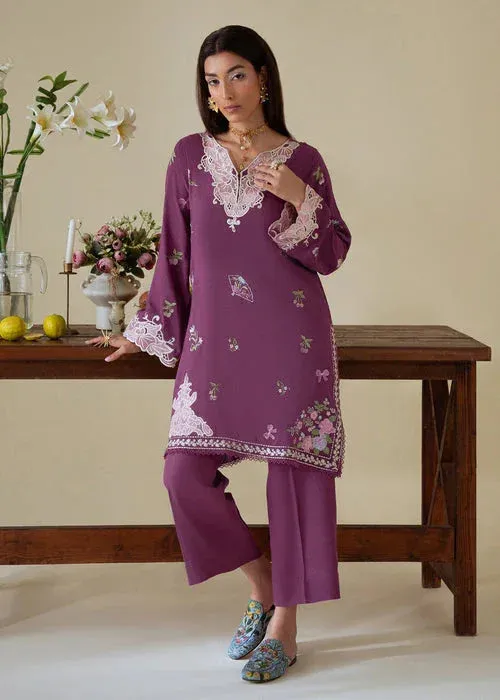 Saira Shakira Basic Pret 25 Plum Karandi – view 1 – Poshaq