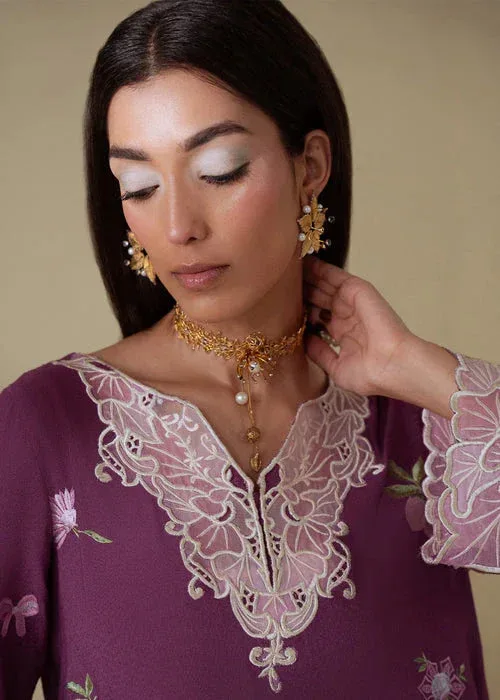 Saira Shakira Basic Pret 25 Plum Karandi – view 3 – Poshaq
