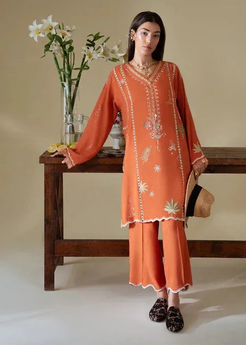 Saira Shakira Basic Pret 25 Burnt Orange Karandi – view 1 – Poshaq