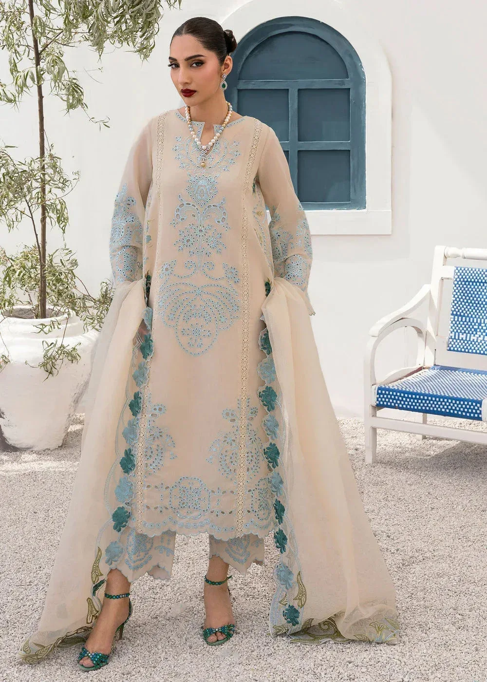Saira Shakira Rosea Casual Pret 25 Beige Cotton Silk – view 2 – Poshaq