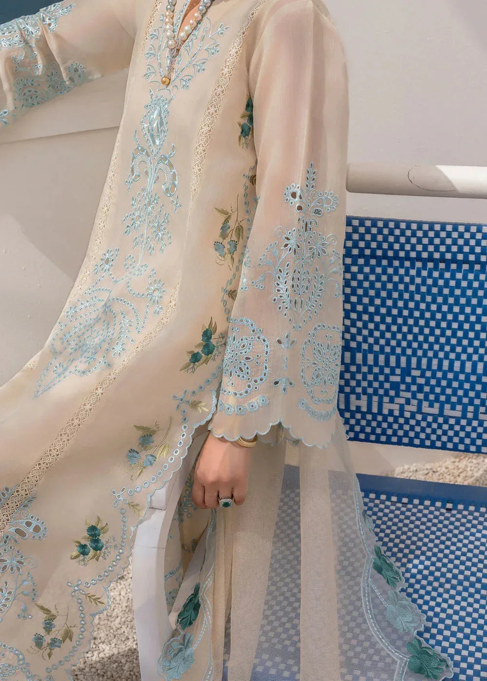 Saira Shakira Rosea Casual Pret 25 Beige Cotton Silk – view 4 – Poshaq