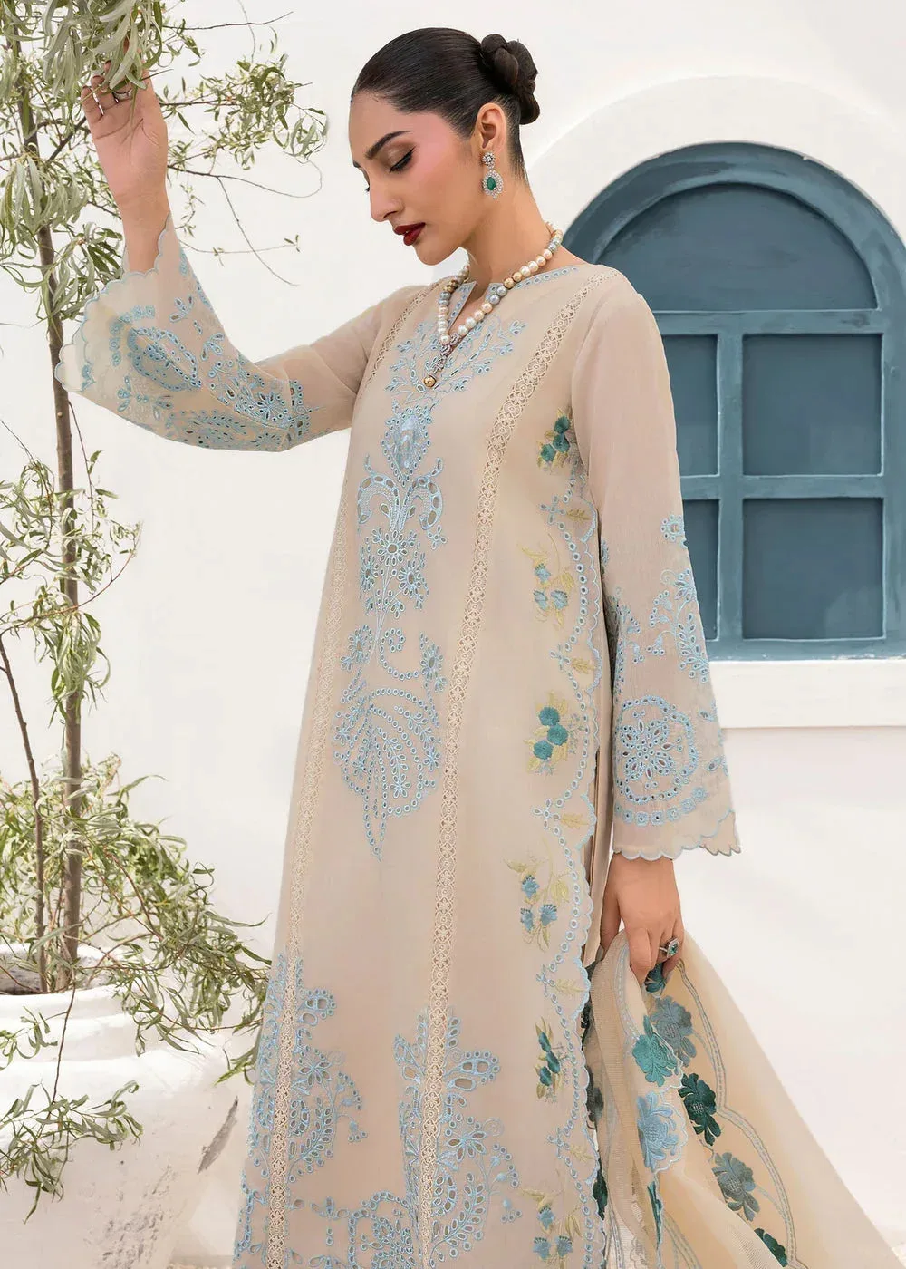 Saira Shakira Rosea Casual Pret 25 Beige Cotton Silk – view 5 – Poshaq