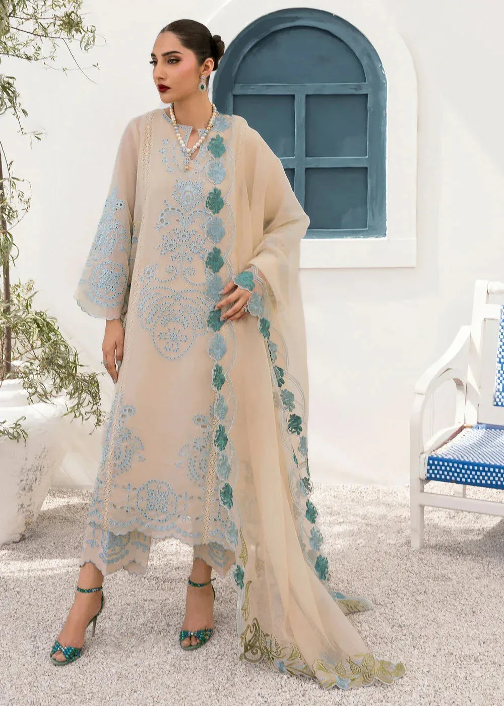 Saira Shakira Rosea Casual Pret 25 Beige Cotton Silk – view 6 – Poshaq