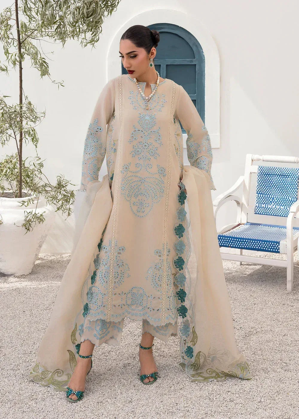 Saira Shakira Rosea Casual Pret 25 Beige Cotton Silk – view 7 – Poshaq