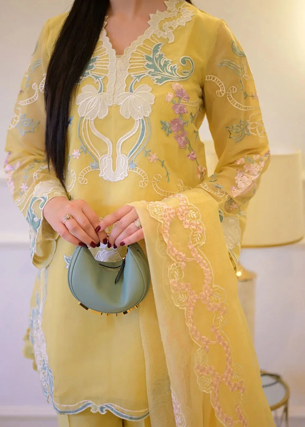 Saira Shakira Rosea Casual Pret 25 Maize Yellow Cotton Silk – view 1 – Poshaq