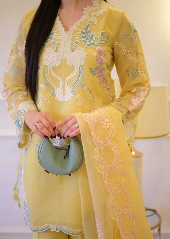 Saira Shakira Rosea Casual Pret 25 Maize Yellow Cotton Silk – view 1 – Poshaq