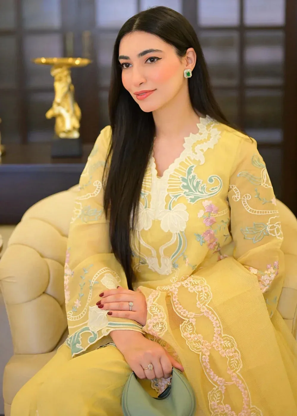 Saira Shakira Rosea Casual Pret 25 Maize Yellow Cotton Silk – view 2 – Poshaq