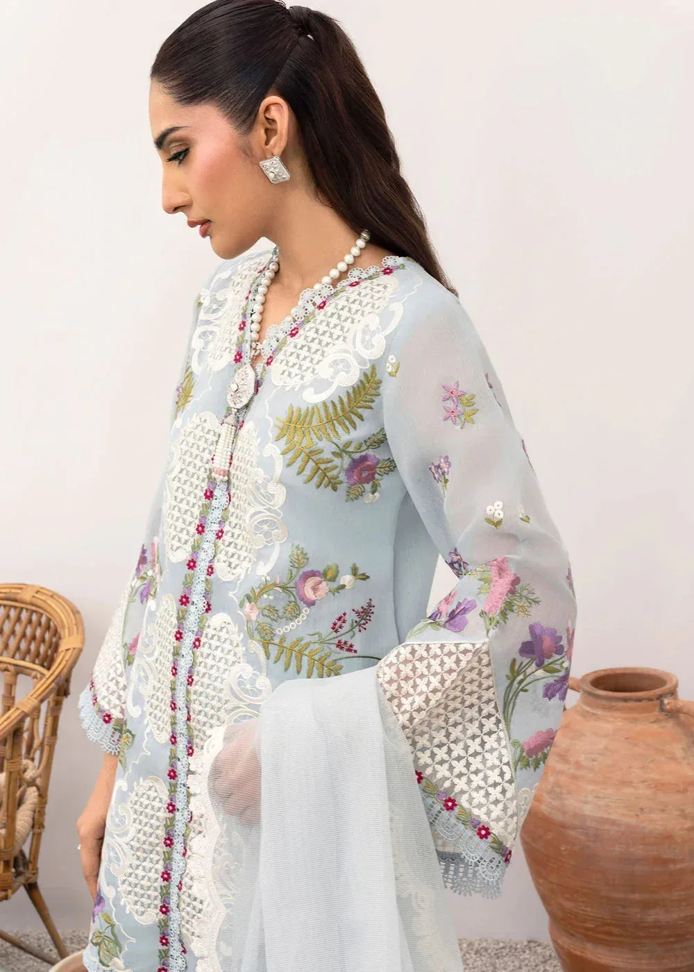 Saira Shakira Rosea Casual Pret 25 Sky Blue Cotton – view 2 – Poshaq