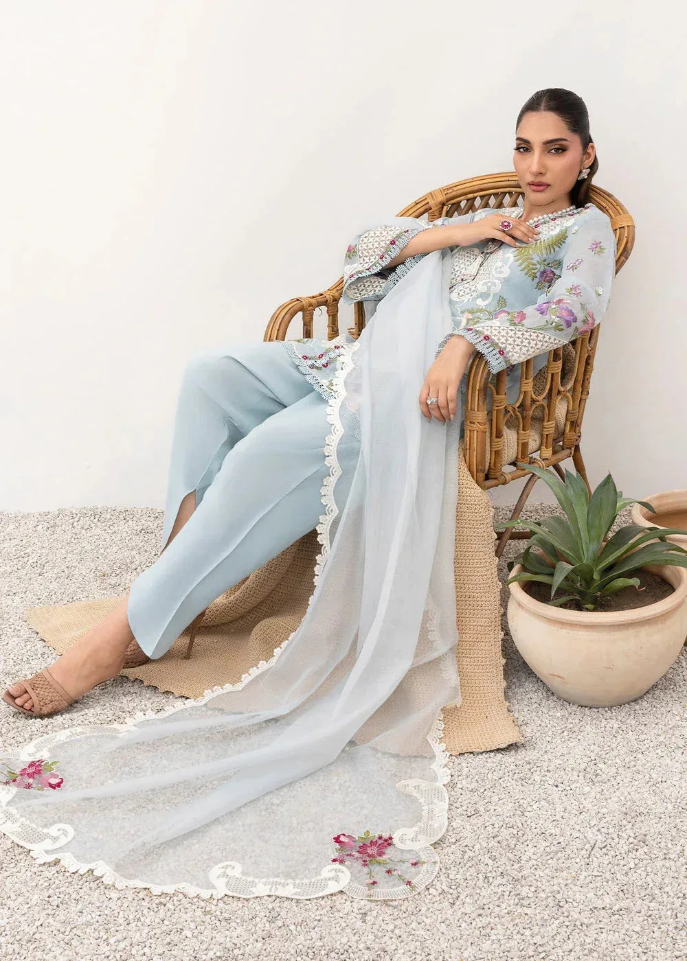 Saira Shakira Rosea Casual Pret 25 Sky Blue Cotton – view 4 – Poshaq
