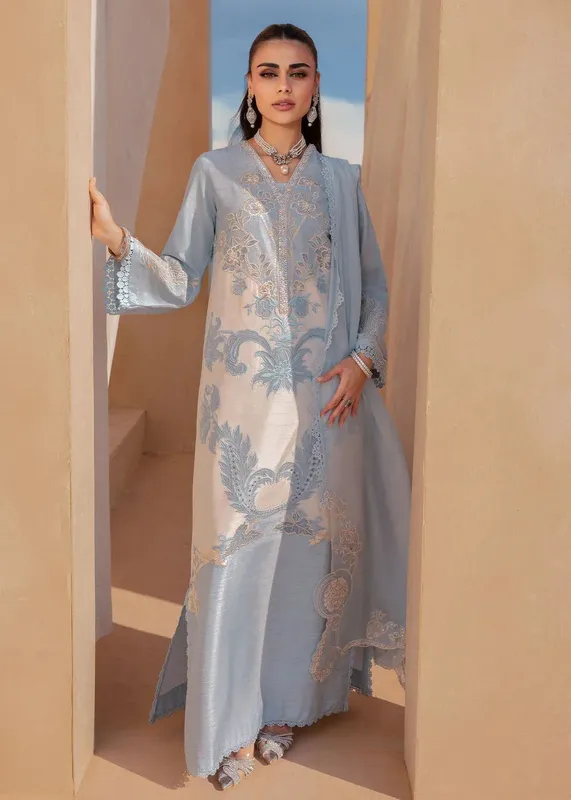 Saira Shakira Rosea Casual Pret 25 Sky Blue Raw Silk – view 1 – Poshaq
