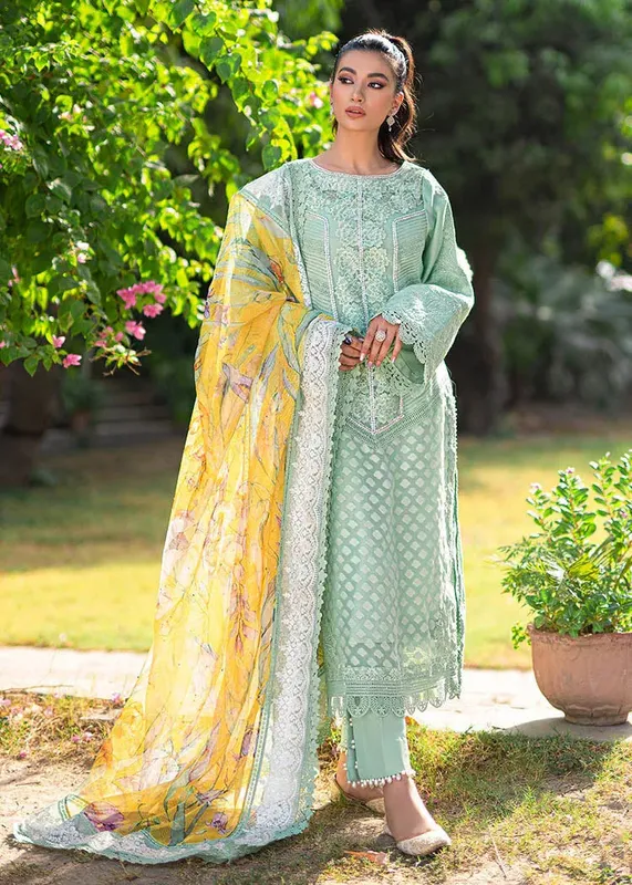 Saira Shakira Luxury Pret Mint Green Cotton Silk – view 1 – Poshaq