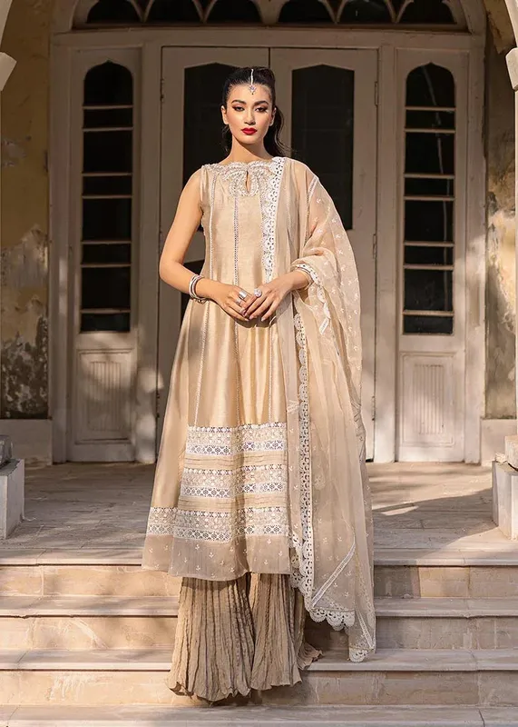 Saira Shakira Luxury Pret Beige Cotton Silk – view 1 – Poshaq