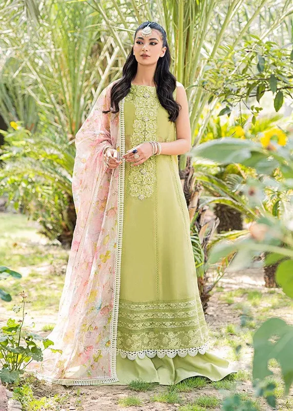 Saira Shakira Luxury Pret Apple Green Cotton Silk – view 1 – Poshaq