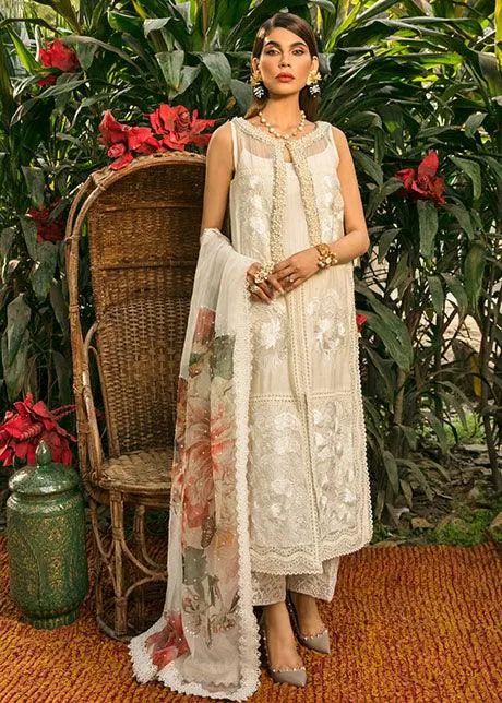 Saira Shakira Luxury Pret Ivory Organza – view 1 – Poshaq