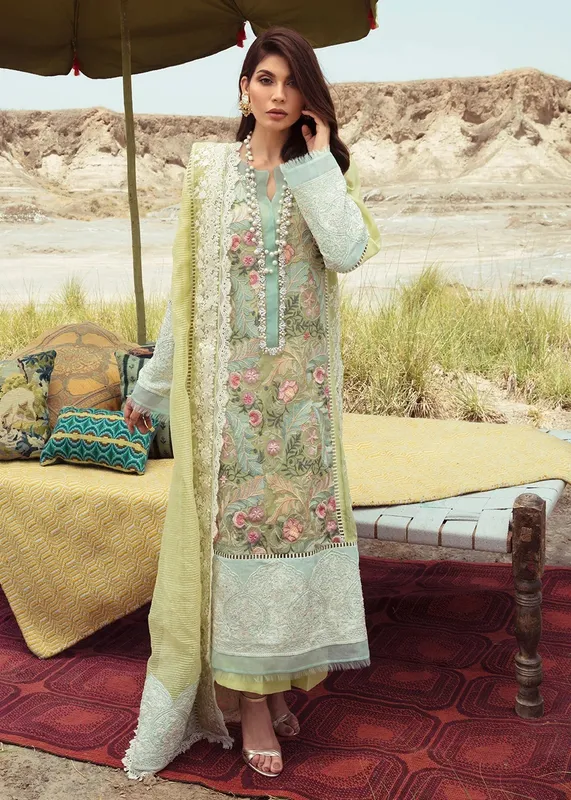 Saira Shakira Luxury Pret LIME GREEN Organza – view 1 – Poshaq