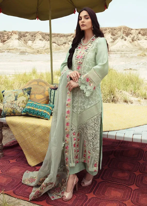 Saira Shakira Luxury Pret Light Pistachio Organza – view 1 – Poshaq