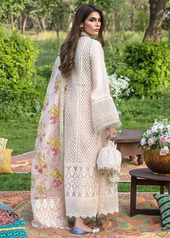 Saira Shakira Luxury Pret Beige Organza – view 1 – Poshaq