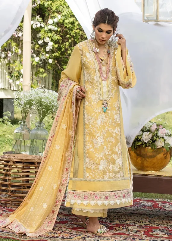 Saira Shakira Luxury Pret Lime Yellow Organza – view 1 – Poshaq
