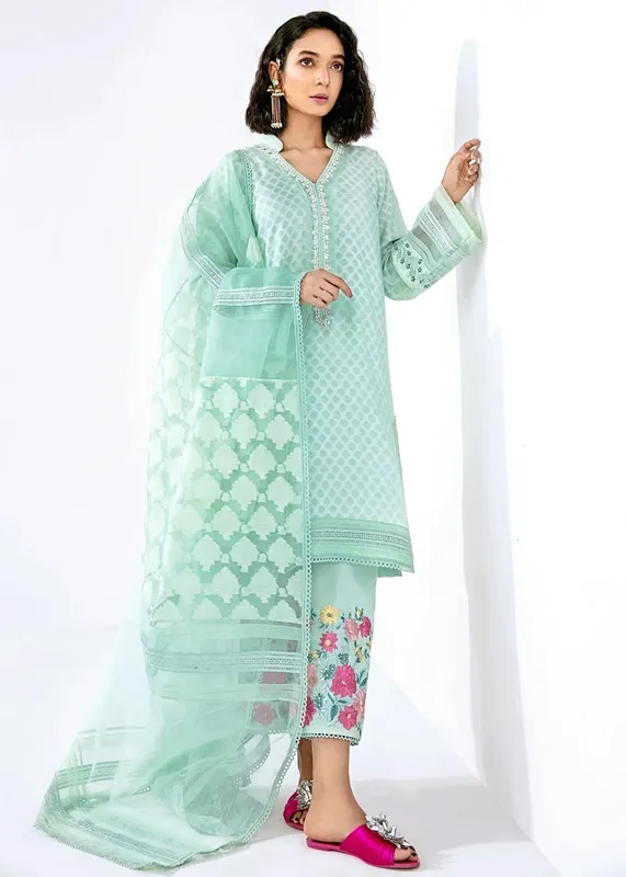 Saira Shakira Luxury Pret Sea Green Cotton Silk – view 1 – Poshaq
