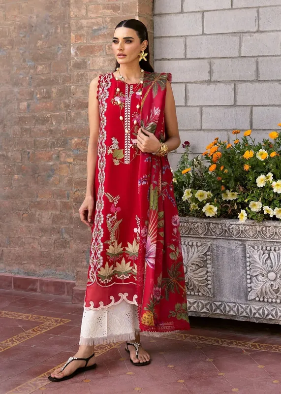 Saira Shakira Bloom Lawn 25 Red Organza – view 1 – Poshaq