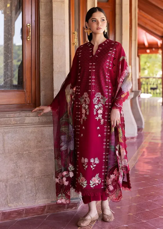 Saira Shakira Bloom Lawn 25 Red Organza – view 1 – Poshaq