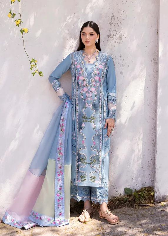 Saira Shakira Bloom Lawn 25 Periwinkle Organza – view 1 – Poshaq