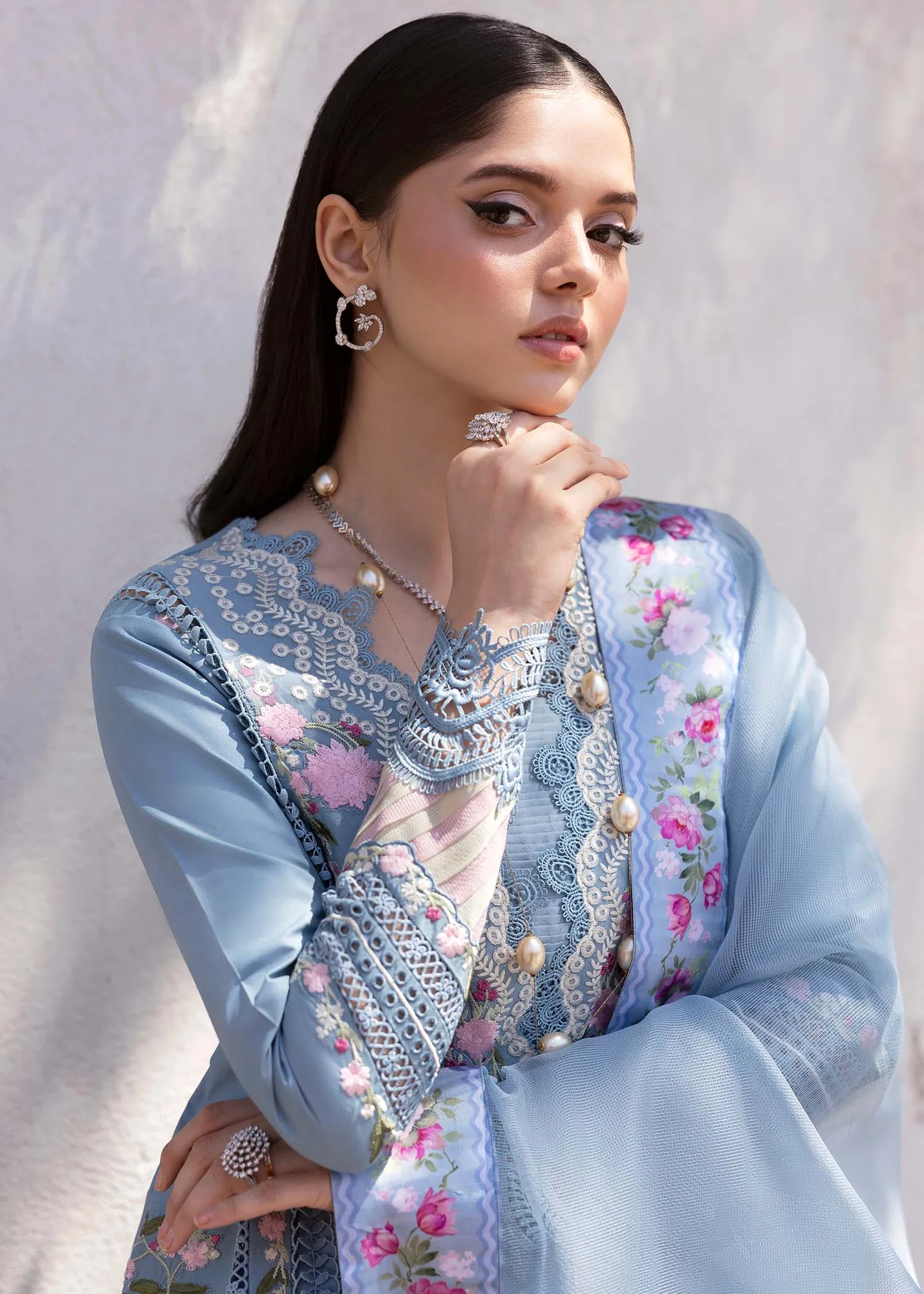 Saira Shakira Bloom Lawn 25 Periwinkle Organza – view 2 – Poshaq