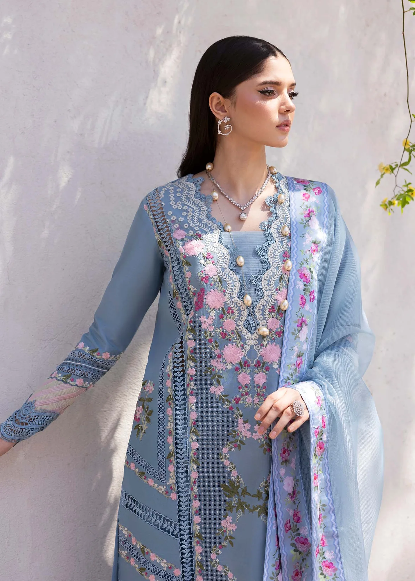 Saira Shakira Bloom Lawn 25 Periwinkle Organza – view 3 – Poshaq