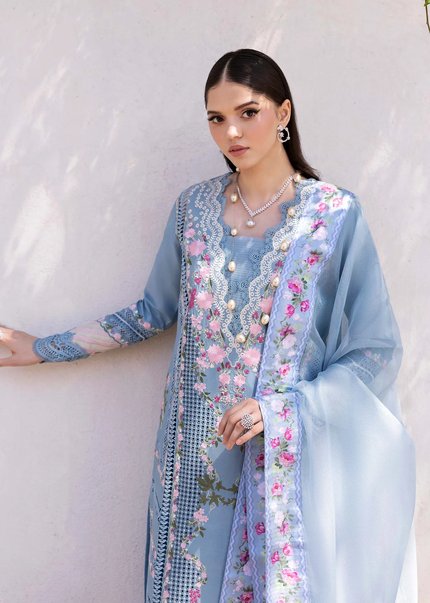 Saira Shakira Bloom Lawn 25 Periwinkle Organza – view 4 – Poshaq