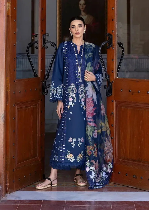Saira Shakira Bloom Lawn 25 Navy Blue Organza – view 1 – Poshaq