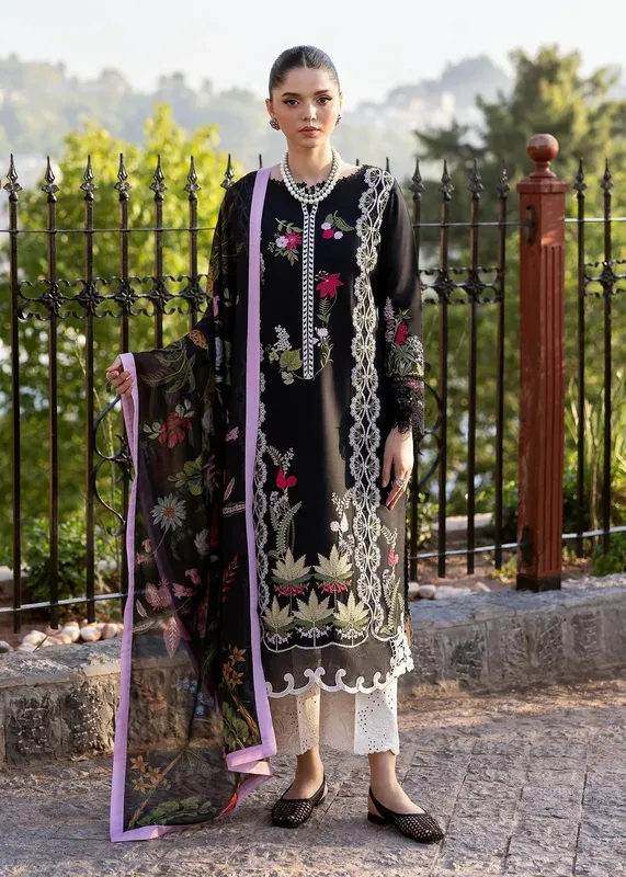 Saira Shakira Bloom Lawn 25 Black Organza – view 1 – Poshaq