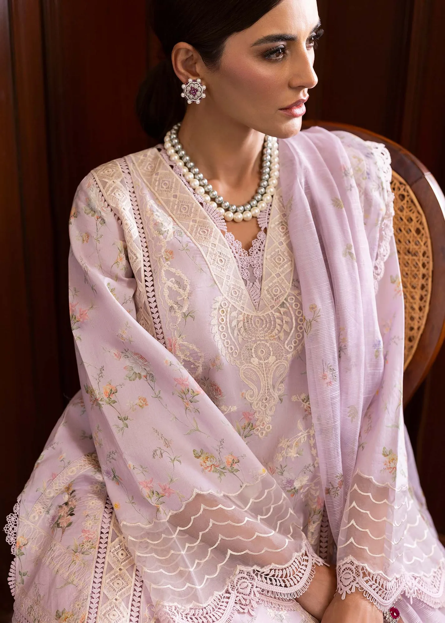 Saira Shakira Bloom Lawn 25 Lilac Organza – view 2 – Poshaq