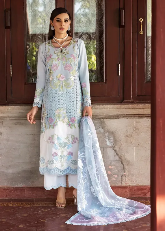 Saira Shakira Bloom Lawn 25 Sky Blue Organza – view 1 – Poshaq