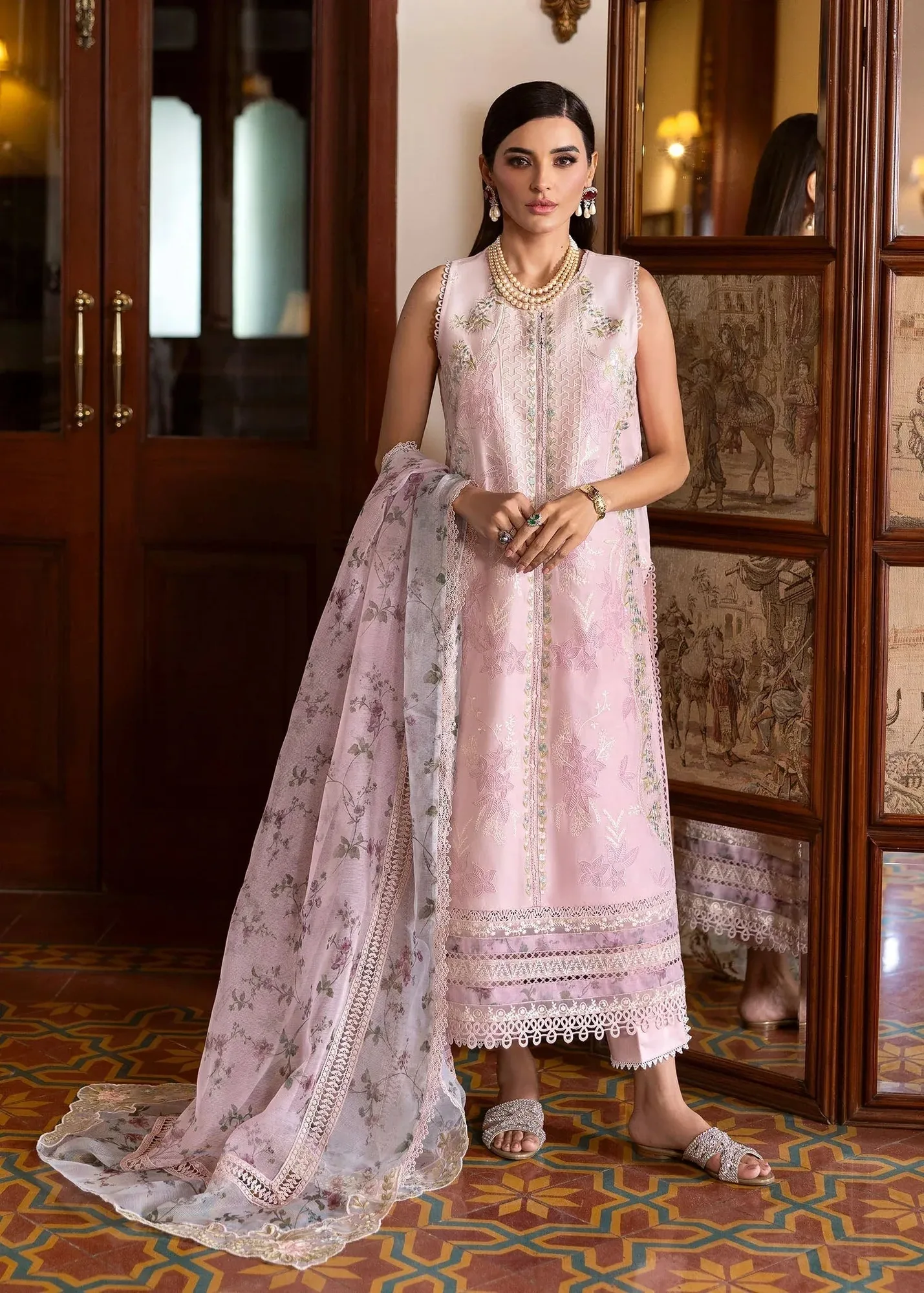 Saira Shakira Bloom Lawn 25 Pink Organza – view 1 – Poshaq