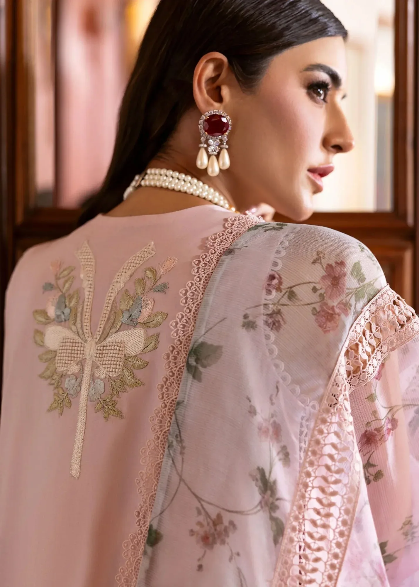 Saira Shakira Bloom Lawn 25 Pink Organza – view 2 – Poshaq