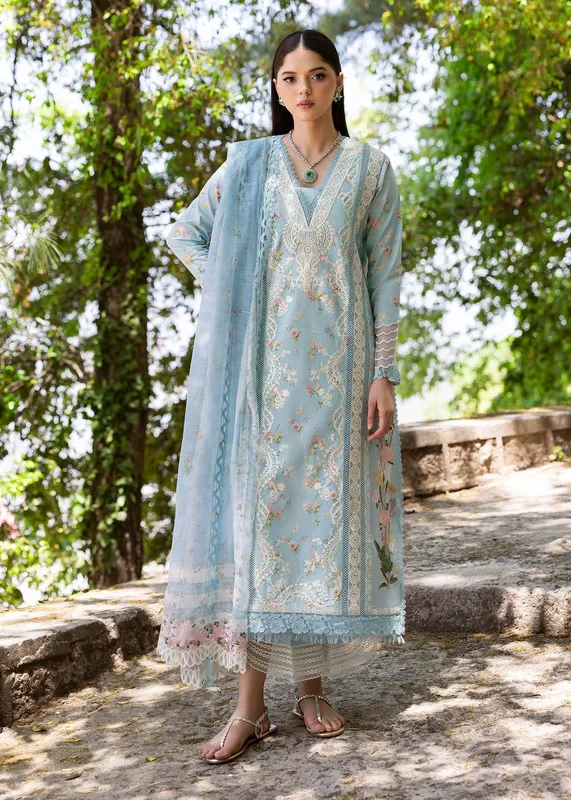 Saira Shakira Bloom Lawn 25 Sky Blue Organza – view 1 – Poshaq