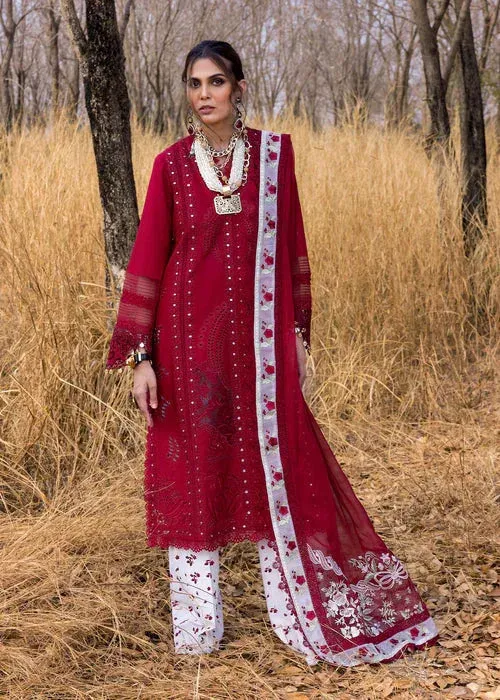 Saira Shakira Luxury Lawn 25 Maroon Organza – view 1 – Poshaq
