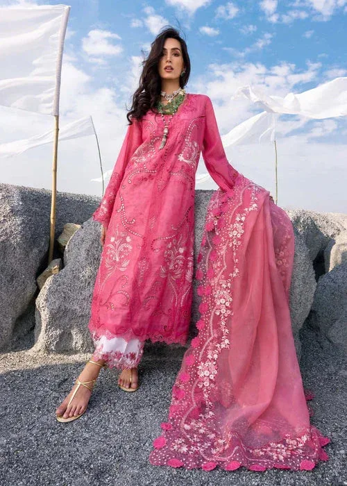 Saira Shakira Luxury Lawn 25 Lipstick Pink Organza – view 2 – Poshaq