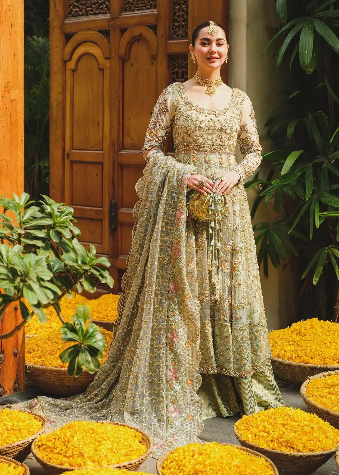 Saira Shakira Wedding Collection 24 Green Cotton – view 1 – Poshaq