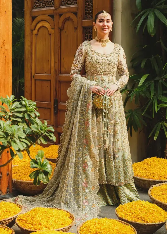 Saira Shakira Wedding Collection 24 Green Cotton – view 1 – Poshaq