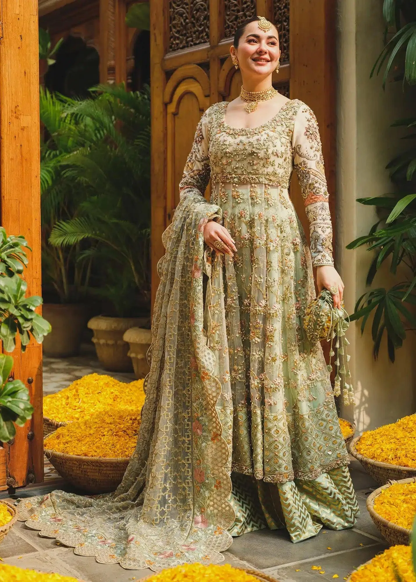 Saira Shakira Wedding Collection 24 Green Cotton – view 2 – Poshaq