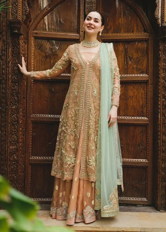 Saira Shakira Wedding Collection 24 Peach Organza – view 1 – Poshaq