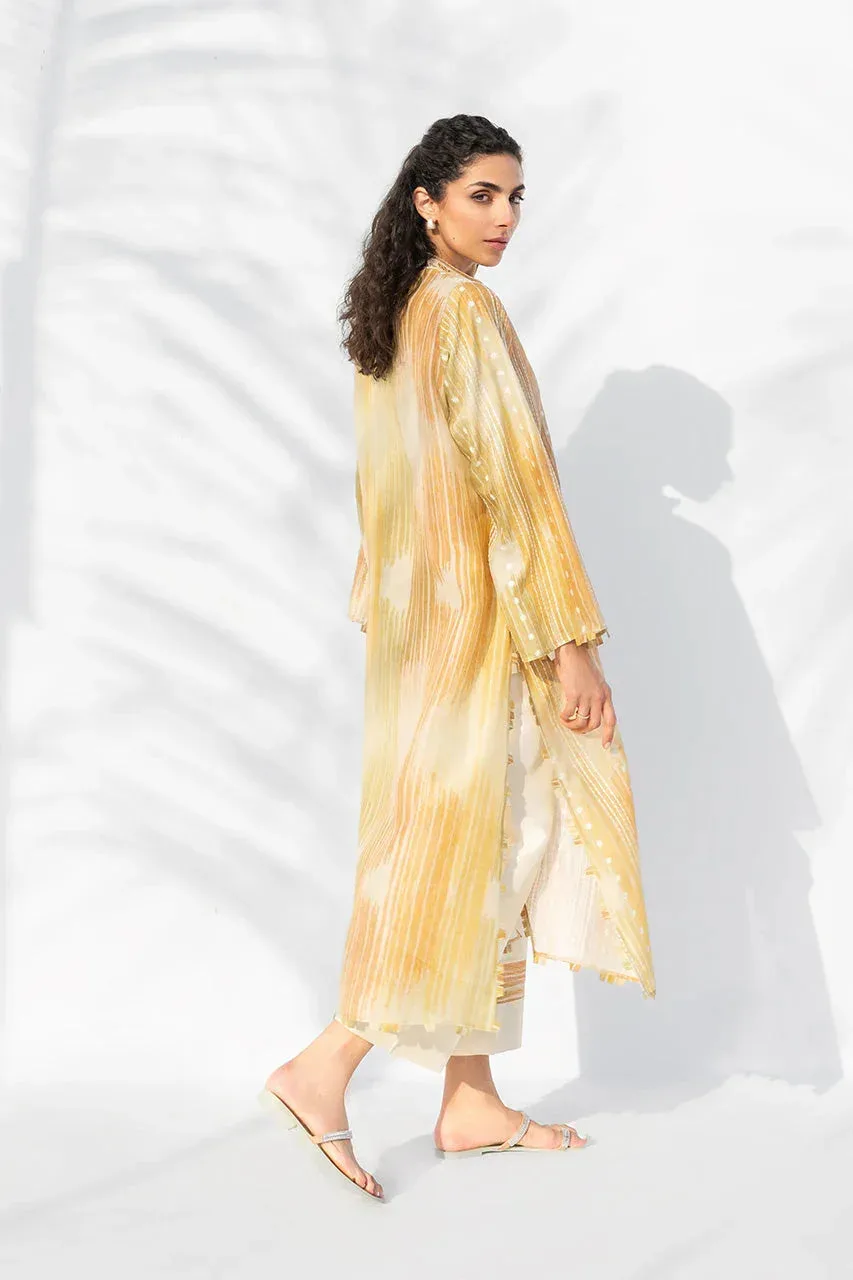 Pale yellow silk long shirt with subtle drape and refined tailoring – view 2 – Poshaq