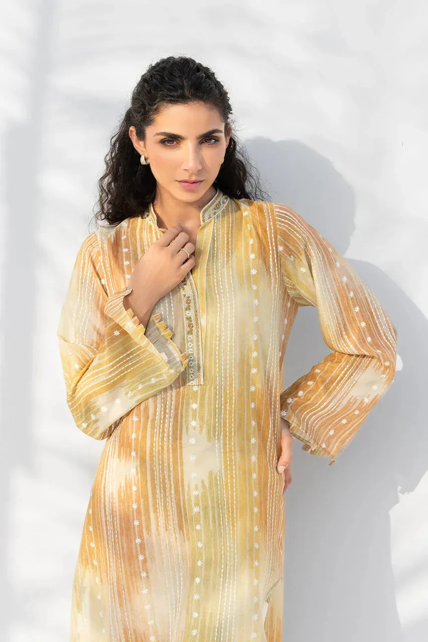 Pale yellow silk long shirt with subtle drape and refined tailoring – view 3 – Poshaq