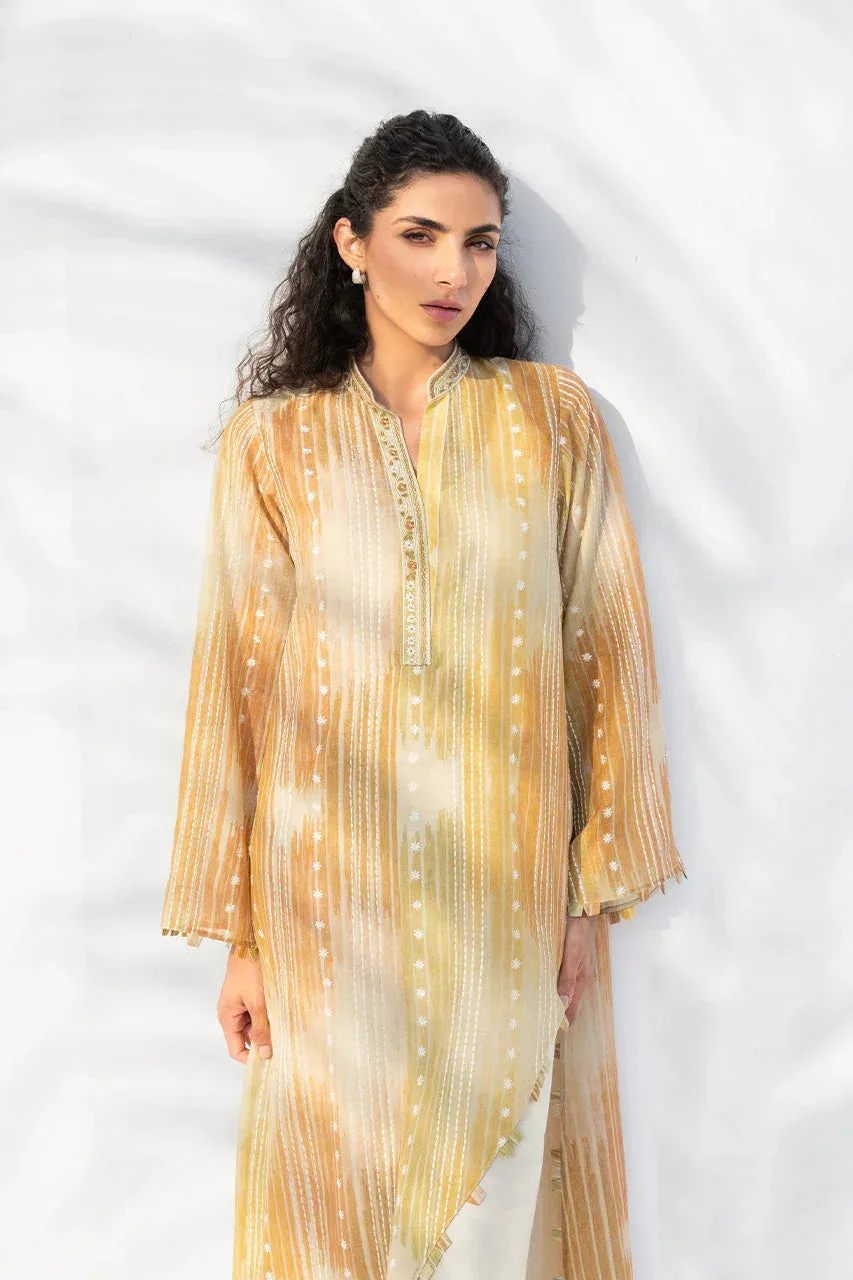 Pale yellow silk long shirt with subtle drape and refined tailoring – view 4 – Poshaq